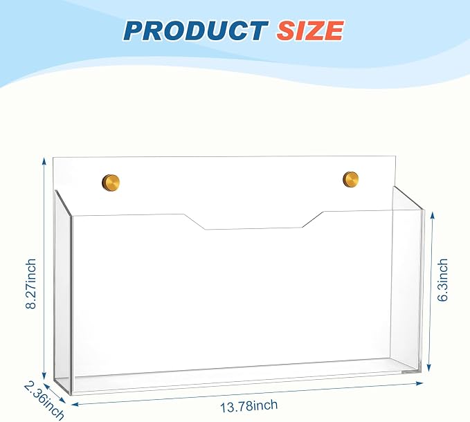 Feifeiya 1 Pack 14"x8.3"x2.4" Clear Acrylic Wall File Holder Organizer Wall Mount Magazine Document Brochure Mail Pocket Durable File Storage with 3 Colors Screw Cap for Office Home Waiting Room Use - Image 2