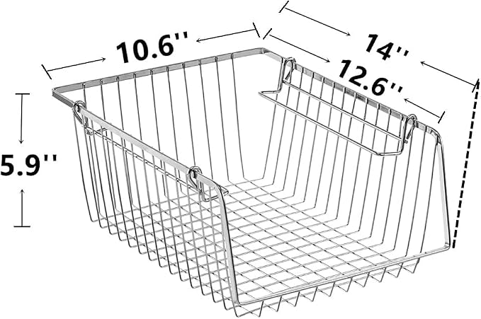 Wire Storage Baskets Stackable Organizer Basket Bins Stacking Household Wire Baskets with Handles Storage Organization for Kitchen, Pantry, Bathroom, Cabinets, Closets, Bedrooms, Set of 2 - Image 3