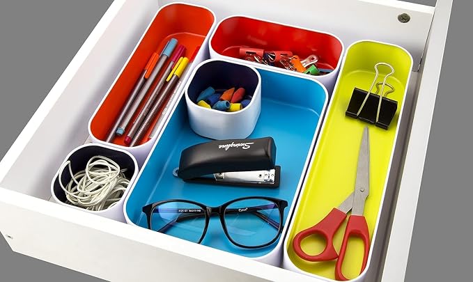 Three by Three Seattle Metal Drawer Organizer Tray Set, 5-Pc, 2" (Assorted) | Deep 2" food-safe metal bins; soft non-scratch base; perfect for kitchen utensils, tools & bulkier drawer items - Image 4