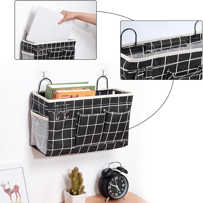 WADORN 3 Sets Wall Hanging Storage Bag, Multifunctional Door Closet Hanging Storage Basket with 6 Sticky Hooks Dorm Room Bedside Caddy Organizer for Bedroom Kitchen Bathroom, Black - Image 5
