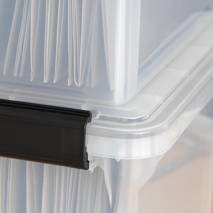 IRIS USA WeatherPro File Box Organizer, Letter/Legal, 32 Qt. 4-Pack, Clear | Organize important documents with water-resistant protection, secure latches, and stackable design for home or office storage - Image 8