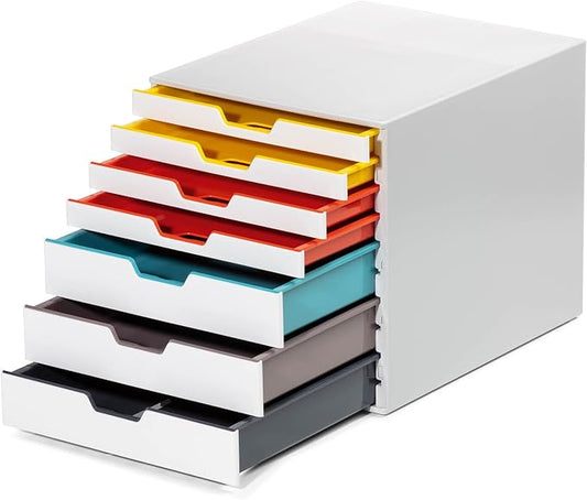 Durable VARICOLOR 7 Drawer Unit - White Desktop Drawer Set with 7 Color Coded Draws - Letter Size Files - Perfect for Storing Documents and Paper Work by DURABLEOfficeProducts