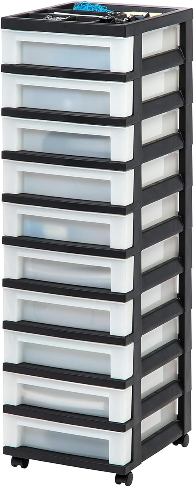 IRIS USA Plastic Drawer Storage Organizer Rolling Cart, 2-Pack, with Wheels Casters, 10-Drawers, for Classroom Art Craft Supplies Dresser Closet Bathroom Laundry Room, Black/Pearl - Image 4