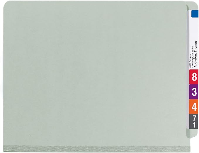 Smead 100% Recycled Pressboard End Tab Classification Folder, 2 Dividers, 2" Expansion, Letter Size, Gray/Green, 10 per Box (26802) (Pack of 5) - Image 7