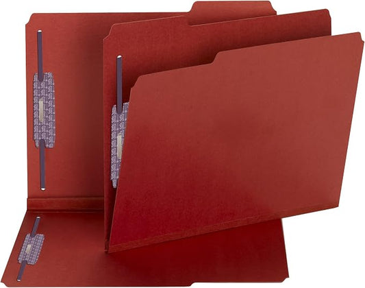 Smead Pressboard Fastener File Folder with SafeSHIELD Fasteners, 2 Fasteners, 1/3-Cut Tab, 2" Expansion, Letter Size, Bright Red, 25 per Box (14936) by SMEAD