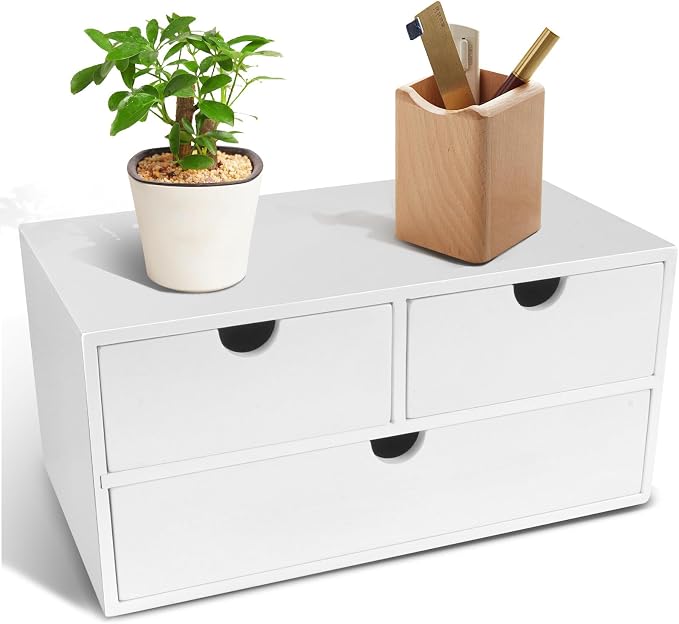 Charmewooden desk organizer with drawers countertop drawer organizer Tabletop Storage Organization Box Home Office Workspace Bathroom Toiletries Supplies (white) by Charmewooden