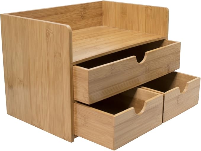 Sorbus Bamboo Desk Organizer - 3-Tier 100% Bamboo Desktop Organizers – Mini Bamboo Desk Drawer Tabletop Storage Box Countertop Organization 3 Drawers & Shelf - Office, Makeup Vanity, Fully Assembled - Image 7