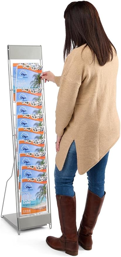 Displays2go Portable Literature Stand, Silver, 10 Pockets | For 8.5x11 Magazines, Carrying Bag Included, 54"h Floor-Standing, Tiered Design, Steel, NCYBRCHSLV - Image 7