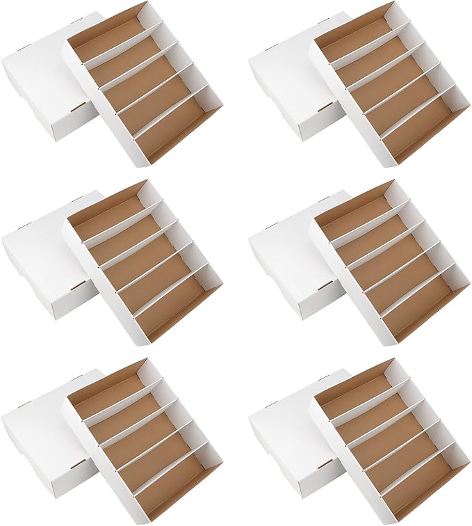6 Pack Card Storage Box, 3700 Count Trading Card Storage Box White Sports Storage Card Box Organizer Sorting Tray Cards Sleeve Cases Box for Storing Protecting and Organizing Soccer Cards by HIMOMO