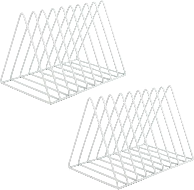 Vinyl Record Holder Storage, 9 Slot Metal Magazine Book Album Display Rack, Stylish Triangle Desktop File Sorter Organizer for Home Office, White Pack of 2 by EASEPRES