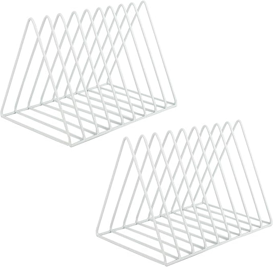Vinyl Record Holder Storage, 9 Slot Metal Magazine Book Album Display Rack, Stylish Triangle Desktop File Sorter Organizer for Home Office, White Pack of 2 by EASEPRES