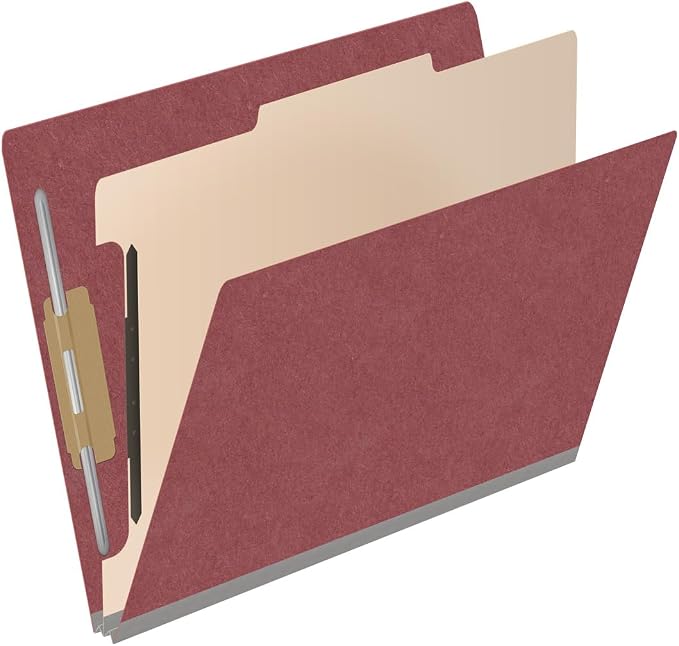 Pressboard Classification Folders, Full Cut End Tab, Letter Size, 1 Divider, Dark Red (Box of 10) - Image 2