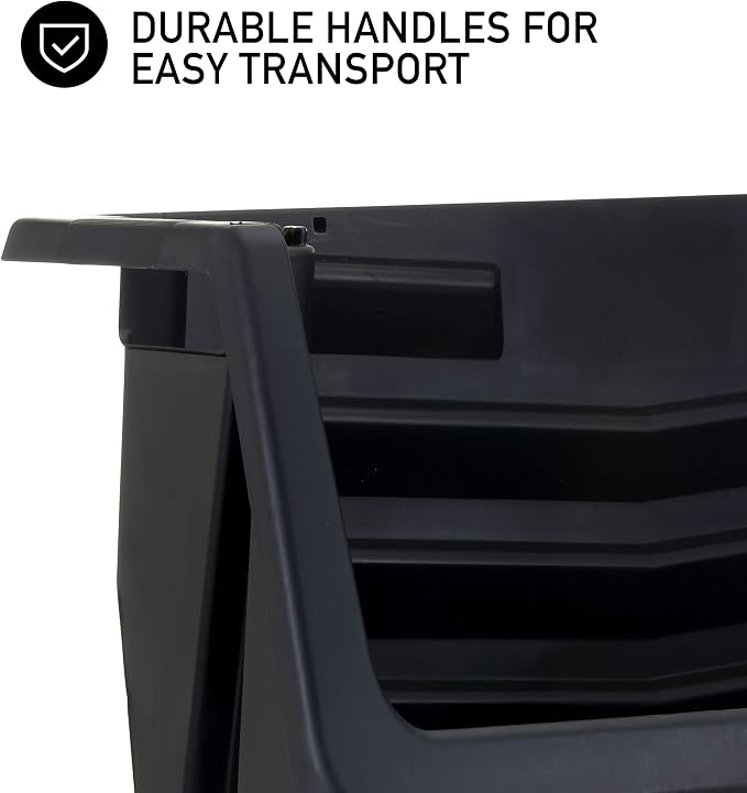 Mighty Tuff Heavy Duty Nesting Stack Bins, Pack of 3, Extra-Large Handles, Wide Front Opening, Interlocking, Stack Vertically, Holds Up to 100 Pounds, Black - Image 6