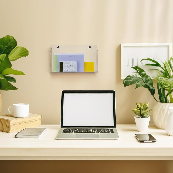 Feifeiya 1 Pack 14"x8.3"x2.4" Clear Acrylic Wall File Holder Organizer Wall Mount Magazine Document Brochure Mail Pocket Durable File Storage with 3 Colors Screw Cap for Office Home Waiting Room Use - Image 5