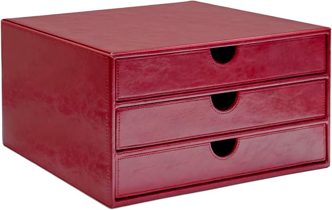 UnionBasic Document Organizer, 3-Drawer File Cabinet Document Storage Box, Office Desktop Filing Organizer, Burgundy by UnionBasic