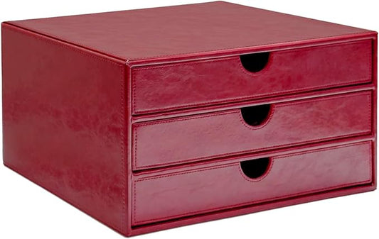 UnionBasic Document Organizer, 3-Drawer File Cabinet Document Storage Box, Office Desktop Filing Organizer, Burgundy by UnionBasic