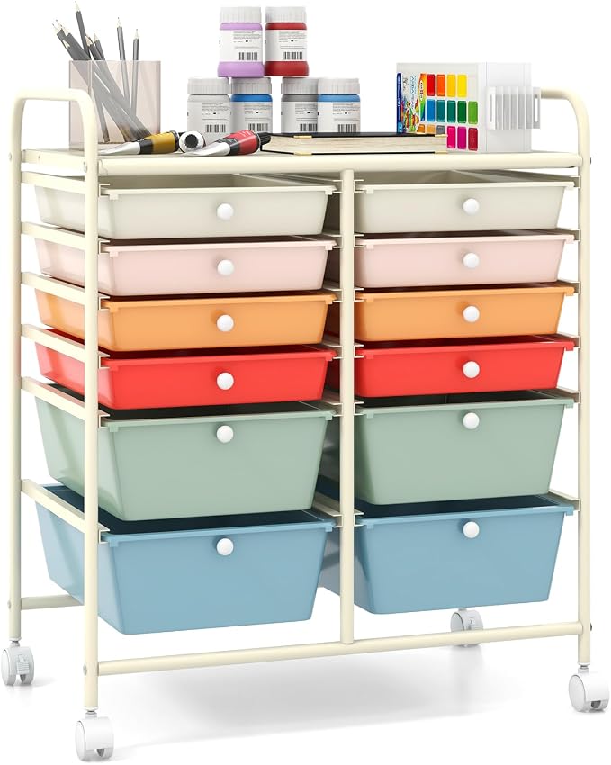 Moccha 12-Drawer Rolling Storage Cart - Utility Cart on Wheels with Lockable Casters for Craft Art Supply Paper Salon, Mobile Drawer Carts for Classroom Teacher School Office, Macaron - Image 9