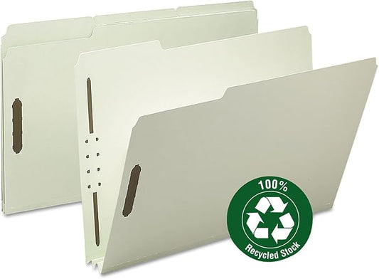 Smead Pressboard Fastener File Folder, 2 Fasteners, 1/3-Cut Tab, 2" Expansion, Legal Size, Gray/Green, 25 per Box (20004) by SMEAD
