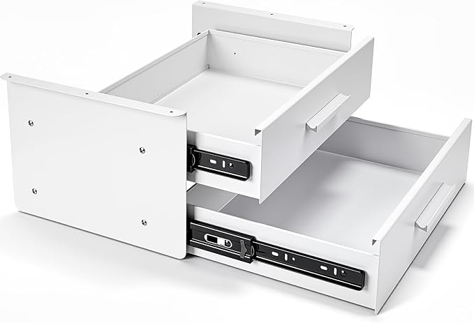 16'' Under Desk Drawer Slide-out Steel Under Counter Drawers Storage Organizer Large Hidden Pull-out Tray for Table Desks Home Office Workstation(White,2 Layer) by Menkxi