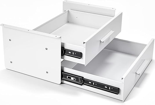 16'' Under Desk Drawer Slide-out Steel Under Counter Drawers Storage Organizer Large Hidden Pull-out Tray for Table Desks Home Office Workstation(White,2 Layer) by Menkxi