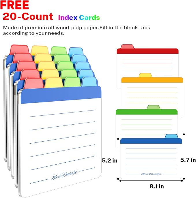 Neando Extra-Large Bamboo Index Card Organizer for 5x8 Cards – Wooden Storage Box with Lid, 4 Compartments, 600-Card Capacity, Includes 20 Tabbed Guides – Natural Filing Box for Home & Office - Image 5