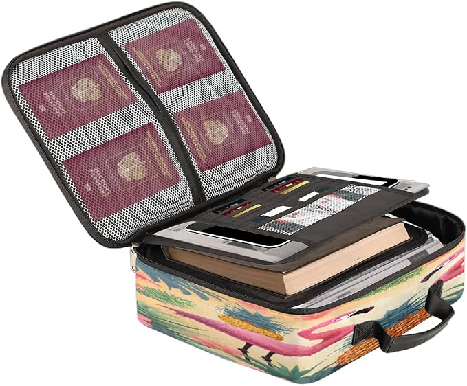 File Organizer Tropical Leaves Flamingo Pineapple Document Organizer with Handle Portable File Organizer Bag Home Travel Storage Bags for Files Laptop Certificates - Image 2
