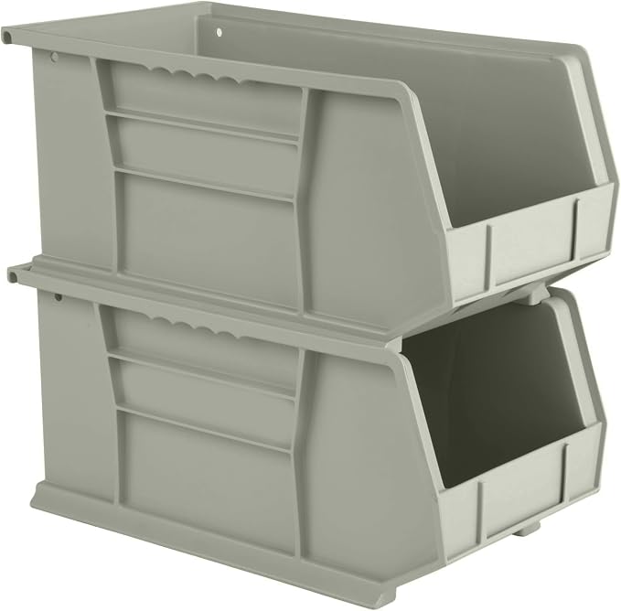 HE HUDSON EXCHANGE 15" x 8" x 7" Plastic Stackable Storage Bin, Gray/Brown - Image 4