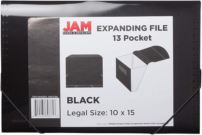 JAM PAPER Accordion Folders - 13 Pocket Plastic Expanding File - Legal Size - 10 x 15 - Black - Sold Individually - Image 3