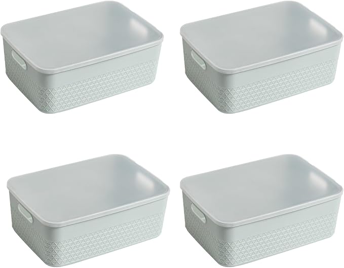 Lidded Storage Bin Organizer | Storage Organizing Container, 9 Liter, Set of 4, Mint - Image 2