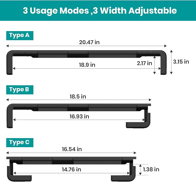 Klearlook Computer Monitor Stand for Desk, Adjustable Foldable Monitor Riser with Storage Drawer & Tablet Phone Holder for Office, Home, Laptop, Desktop (Black 2 Pack) - Image 5