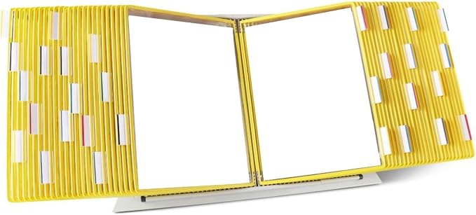 Tarifold Desktop Reference Display System, 50 Pockets, Expandable, Yellow | 50 Double-Sided PVC Pockets, Holds 100 Letter-Size Sheets, Sturdy Metal Base, Quick-Find Indexing, Quick and Easy to Assemble by TARIFOLD