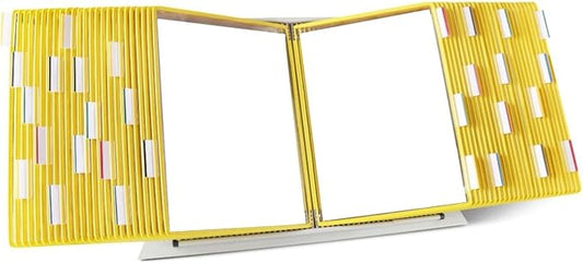 Tarifold Desktop Reference Display System, 50 Pockets, Expandable, Yellow | 50 Double-Sided PVC Pockets, Holds 100 Letter-Size Sheets, Sturdy Metal Base, Quick-Find Indexing, Quick and Easy to Assemble by TARIFOLD