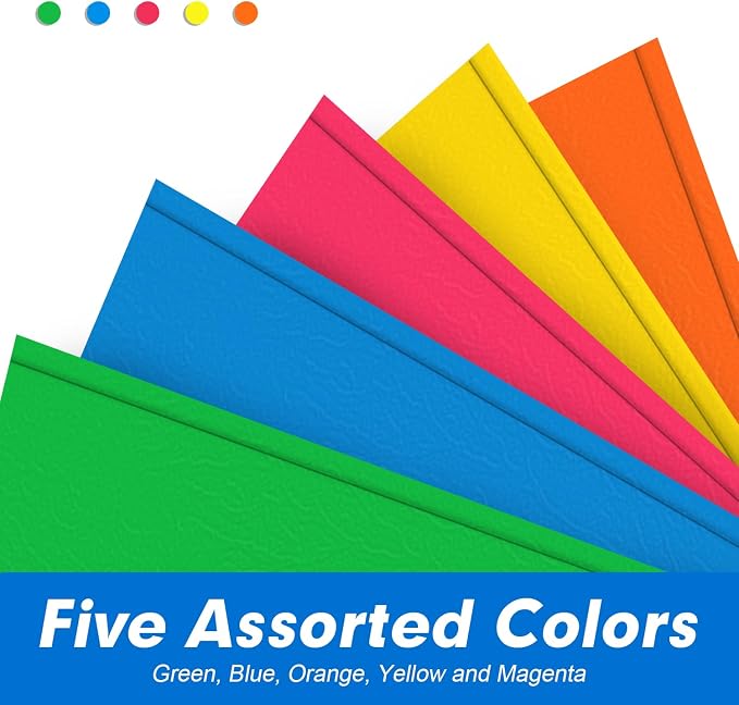 Two Pocket Folders, RAZCC 100 Pack Two Pocket with Prongs, 3 Prong Folders Fit Letter Size Paper, Pocket Paper File Folders for School Office Home Business, Assorted 5 Colors - Image 5