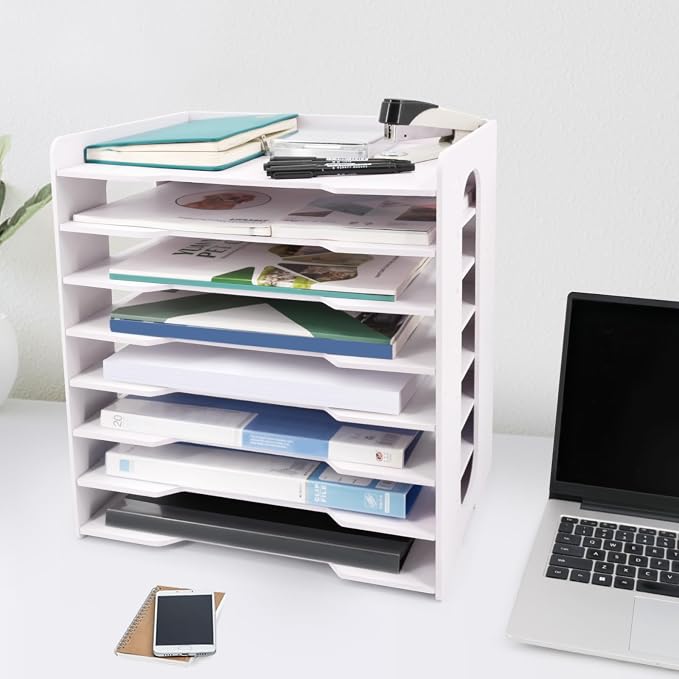 SONGWAY Large File Organizer for Desk - 8 Tier Legal Size Paper Storage Holder, File Sorter, Letter Mail Tray, Desktop Paper Storage Organizer for Home Office School - Image 6