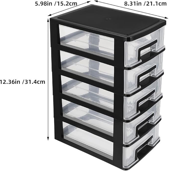 Angoily 5-Tier Plastic Drawer Storage Cabinet Portable Desktop Organizer for Office Study Cosmetics Sundries Holder 12.40X8.66X5.98In - Image 3