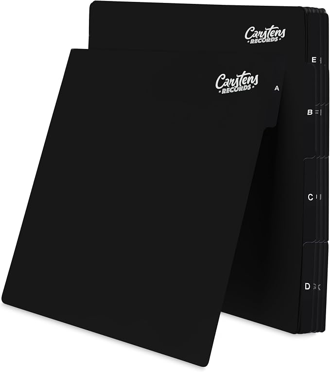Carstens Records Heavy Duty Vinyl Album Dividers | 12" LP Separators with Tabs | Made in The USA | Music Organizer Tabs for Collectors (Black, Double-Sided, A-Z Vertical Tabs, 26 Tab Set) by CarstensRecords