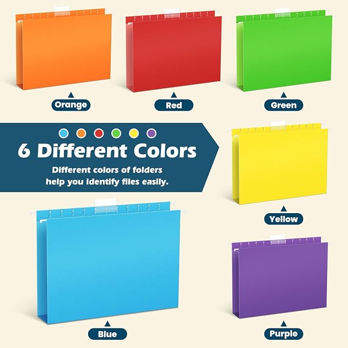 V-Opitos 48 Pack Bulk Hanging File Folders with 1" Expansion | 1/5-Cut Adjustable Tabs, for Letter Size Paper, Extra Capacity, School Classroom, Office Supplies - Image 6