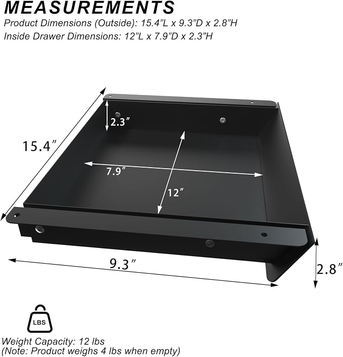 Under Desk Mounted Sliding Drawer with 60 Degree Tilt Panel to Pull Out, 15'' Long & 9'' deep Large Storage Organizer for Sit Stand Workstation - Image 2