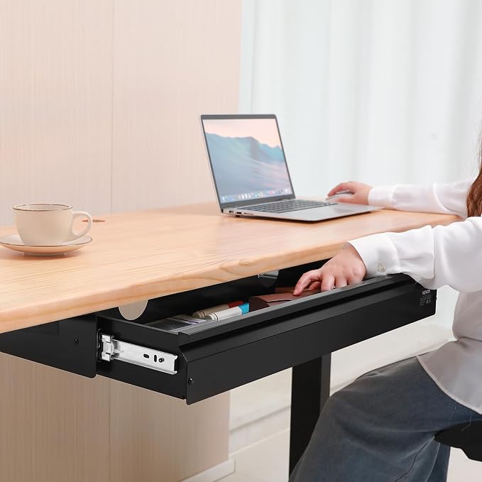 VEVOR Under Desk Drawer Slide Out, 33inch Under Desk Mounted Pull-out Drawer Attachment, Hidden Under Counter Drawers for office Home Sit Stand Workstation, Black - Image 9