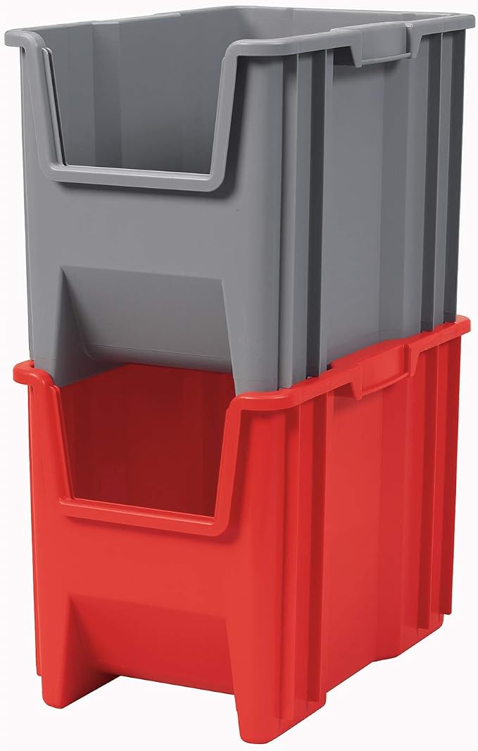 Akro-Mils 13014 Stak-N-Store Heavy Duty Stackable Open Front Plastic Storage Container Bin, (17-1/2" x 11" x 12-1/2"), Red, (4-Pack) - Image 4