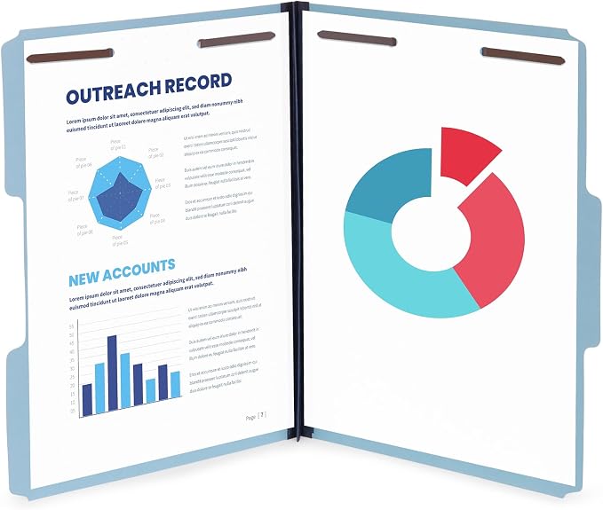 Blue Summit Supplies 25 Pressboard Fastener Folders, Letter 1", Light Blue | Heavy-duty 25pt pressboard, 1 in expansion, 1/3 top tab, embedded fasteners, for reports, files, and records - Image 2