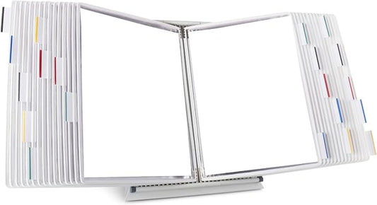 Tarifold Desktop Reference Display System, 30 Pockets, Expandable, White | 30 Double-Sided PVC Pockets, Holds 60 Letter-Size Sheets, Sturdy Metal Base, Quick-Find Indexing, Quick and Easy to Assemble by TARIFOLD