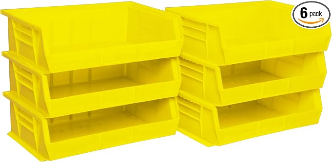 Akro-Mils 30255 AkroBins Plastic Storage Bins, 11"x16"x5", Yellow, 6-Pack | Space-Saving Stackable Bins for Garage, Pantry, Craft Organization by Akro-Mils