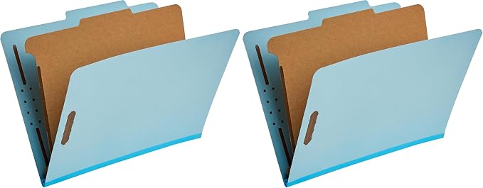Amazon Basics Classification Folder for Documents and Organization, 1 Divider, 2" Embedded Fasteners, Letter Size, Light Blue, 10 Count (Pack of 2) by AmazonBasics