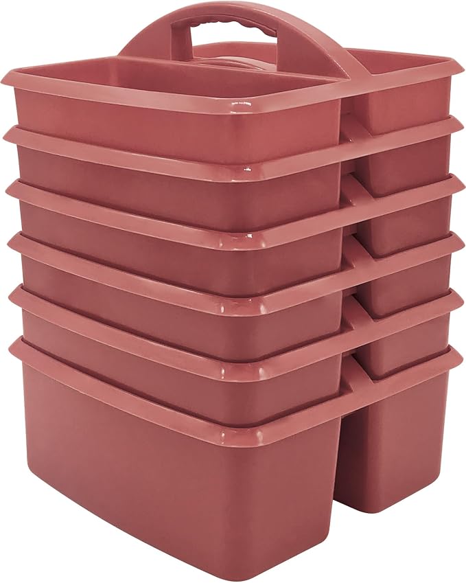 Teacher Created Resources Deep Rose Portable Plastic Storage Caddy 6-Pack for Classrooms, Kids Room, and Office Organization, 3 Compartments by TeacherCreatedResourcesOS