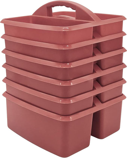 Teacher Created Resources Deep Rose Portable Plastic Storage Caddy 6-Pack for Classrooms, Kids Room, and Office Organization, 3 Compartments by TeacherCreatedResourcesOS