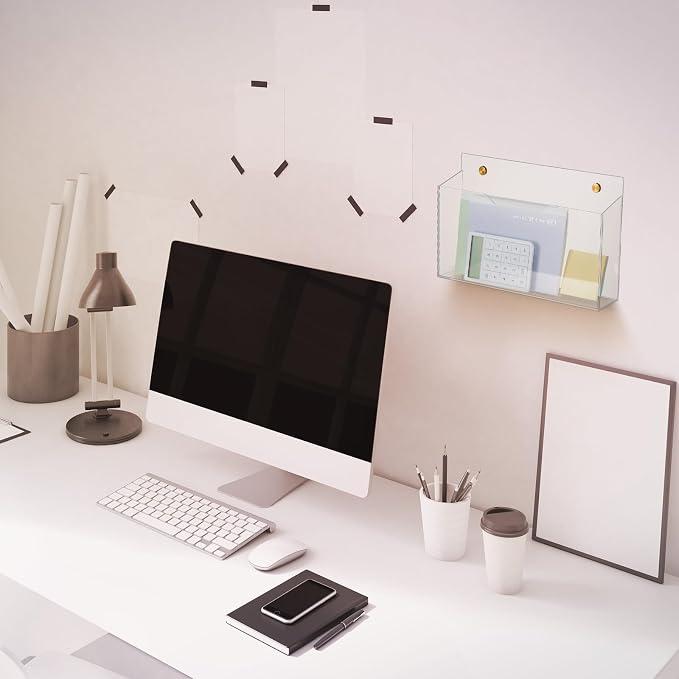 Feifeiya 2Pcs Clear Acrylic File Holder Wall Mount Mail Magazine Organizer File Holders with Screw Wall Office Document Storage Magazine Brochure(14"x8.3"x2.4",Widening Horizontal,Clear) - Image 6