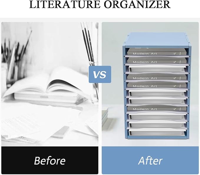 Vertical Desktop Sorter, 11 Slots Blue Mail Organizer File Organizer | PVC Paper Sorter Organizer with 11 Adjustable Compartments, Construction Paper Storage Mailbox for Home Office - Image 6