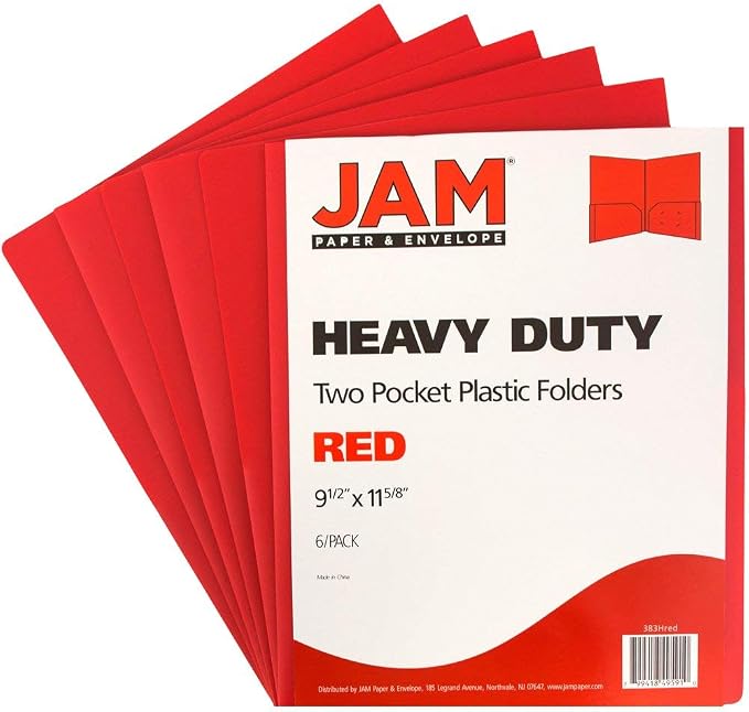 JAM PAPER Heavy Duty Plastic 2 Pocket Extra Tough School Folders - Red - 6/Pack - Image 2