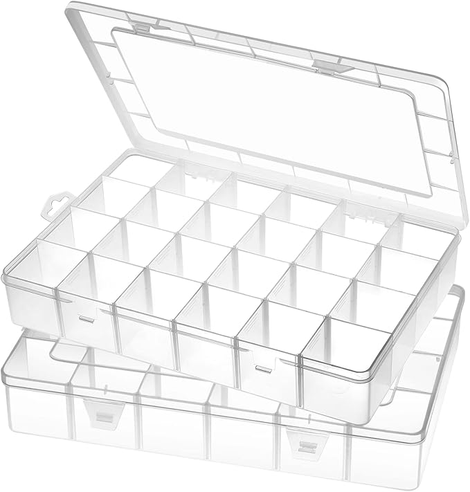Gbivbe Large 24 Grids Plastic Organizer Box Adjustable Dividers,Clear Storage Box for Jewelry, Art DIY Crafts, Washi Tapes, Beads and Small Parts(2 Pack) by Gbivbe